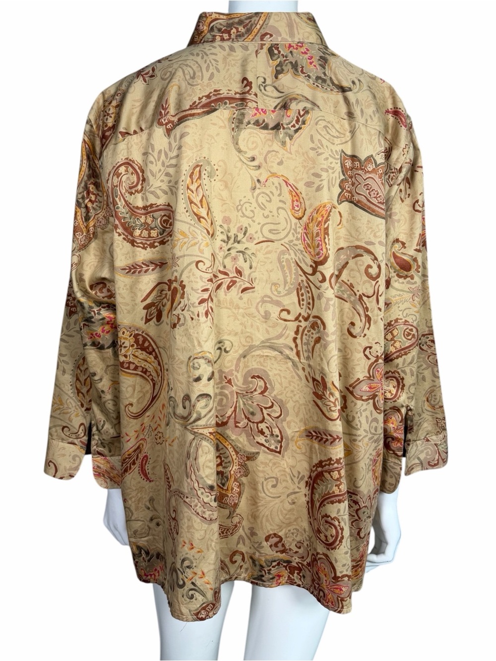 Lauren Ralph Lauren Paisley Button Front Shirt Blouse Tan 3X Business Casual - Picture 5 of 9